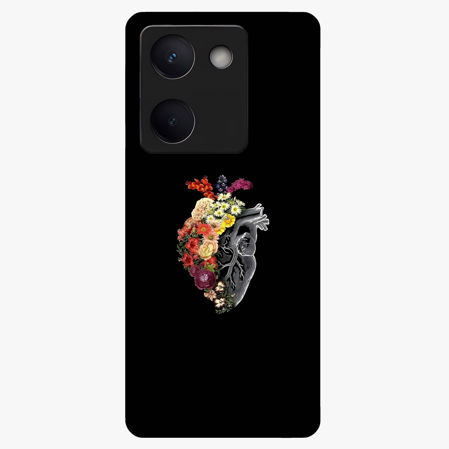 Heart With Flowers Glass Case showing flat back view with heart shaped floral artwork and glossy glass finish.