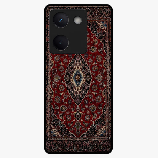 Heritage Carpet Royale Glass Case showing flat back view with ornate Persian carpet inspired pattern and glossy glass finish.