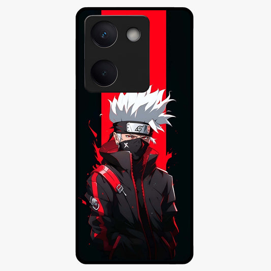 Kakashi Scarlet Shadow Glass Case showing flat back view with powerful anime ninja artwork and glossy glass finish.