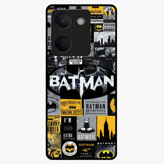 Knight Gotham Rise Glass Case showing flat back view with dark hero inspired artwork and glossy glass finish.