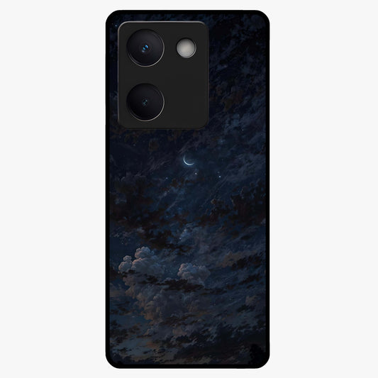 Lunar Veil Silence Glass Case showing flat back view with mystical moon veil artwork and glossy glass finish.
