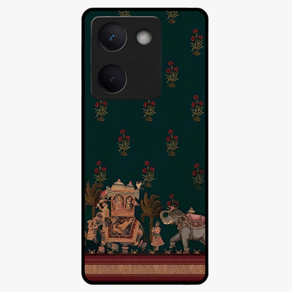 Macmerise Glass Case showing flat back view with stylish modern artwork and glossy glass finish.