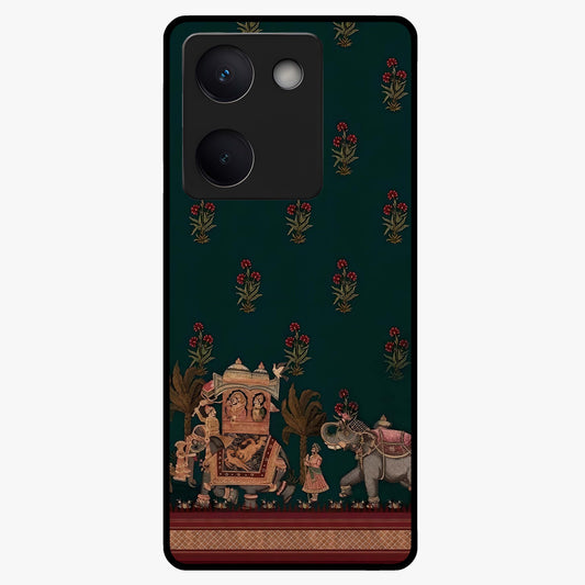 Macmerise Glass Case showing flat back view with stylish modern artwork and glossy glass finish.