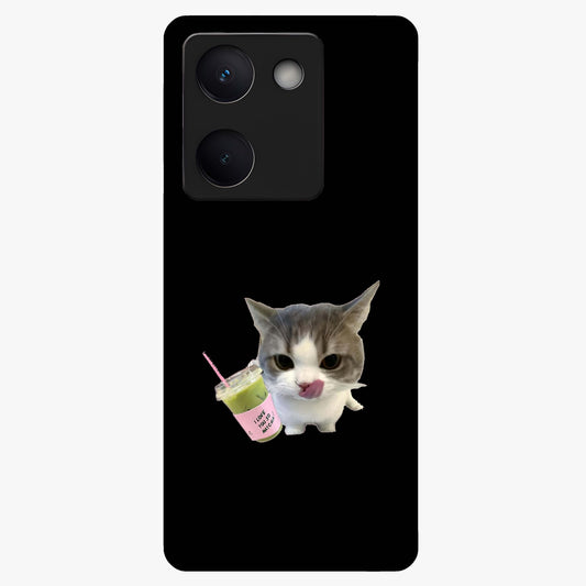 Matcha Cat Style Glass Case showing flat back view with cute matcha themed cat artwork and glossy glass finish.