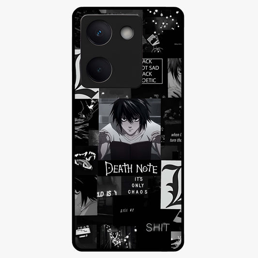 Midnight Chaos Mind Glass Case showing flat back view with abstract dark themed artwork and glossy glass finish.
