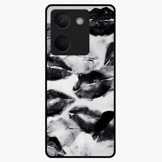 Midnight Kiss Marks Glass Case showing flat back view with lipstick kiss mark artwork and glossy glass finish.