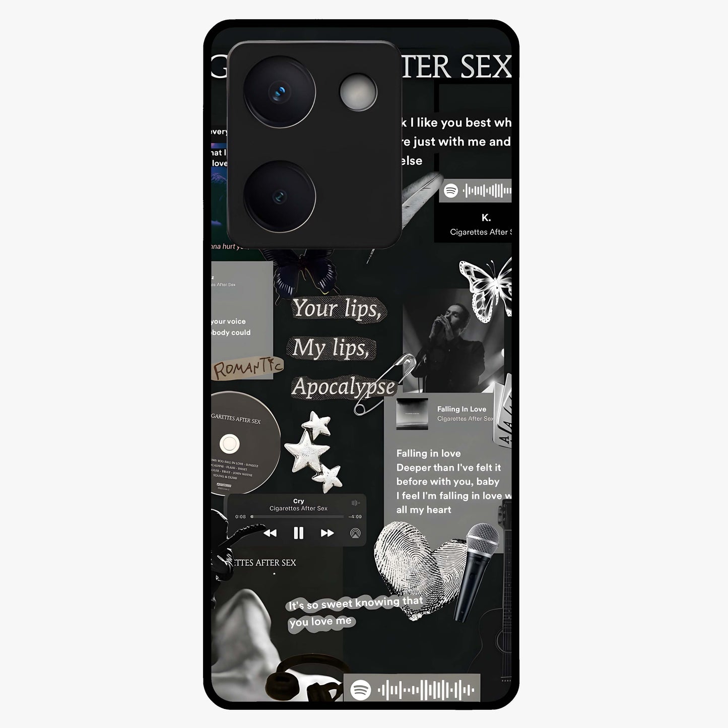 Midnight Love Echo Glass Case showing flat back view with romantic midnight themed artwork and glossy glass finish.