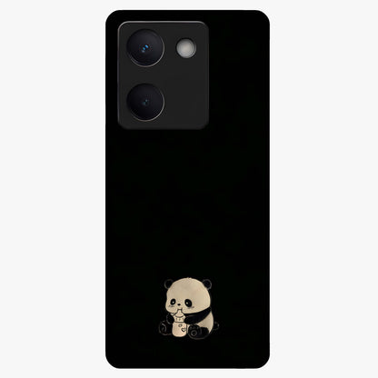 Midnight Panda Love Glass Case showing flat back view with cute panda themed artwork and glossy glass finish.