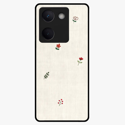 Minimal Petal Whispers Glass Case showing flat back view with soft minimal floral artwork and glossy glass finish.