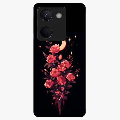 Moonlit Floral Elegance Glass Case showing flat back view with elegant floral artwork under moonlit tones and glossy glass finish.
