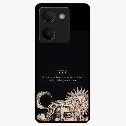Mystic Victory Aura Glass Case showing flat back view with victory symbol artwork and glossy glass finish.