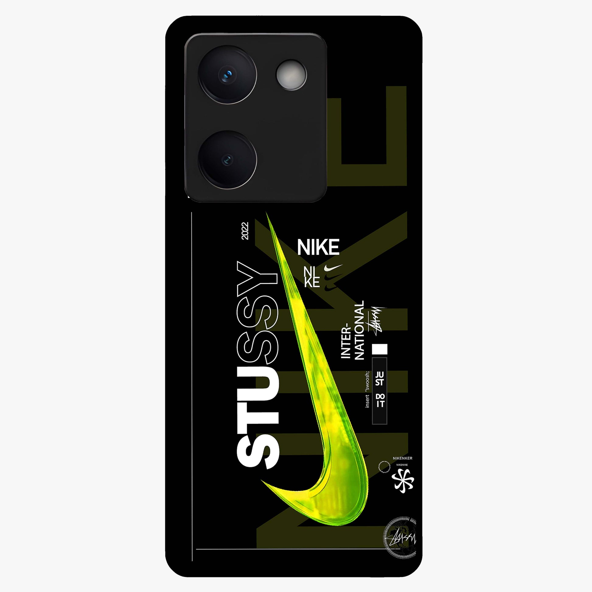 Neon Street Edition Glass Case showing flat back view with neon street style artwork and glossy glass finish.