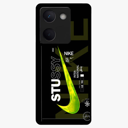Neon Street Edition Glass Case showing flat back view with neon street style artwork and glossy glass finish.