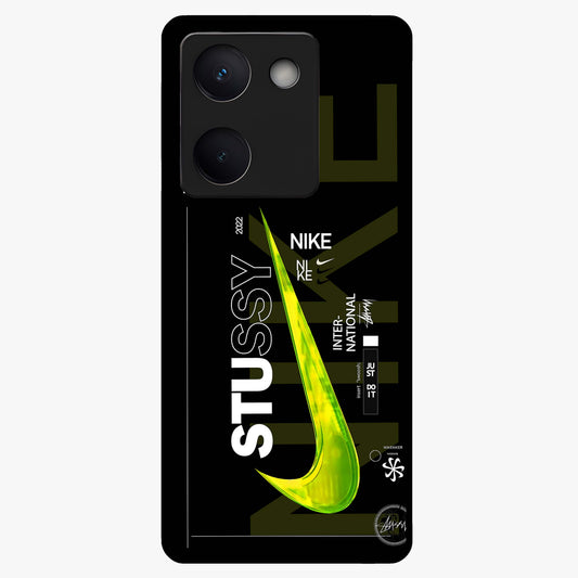 Neon Street Edition Glass Case showing flat back view with neon street style artwork and glossy glass finish.