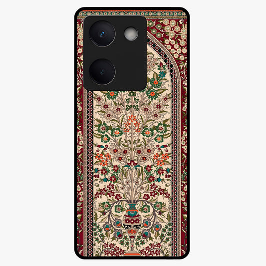 Persian Inspired Glass Case showing flat back view with ornate Persian style pattern artwork and glossy glass finish.