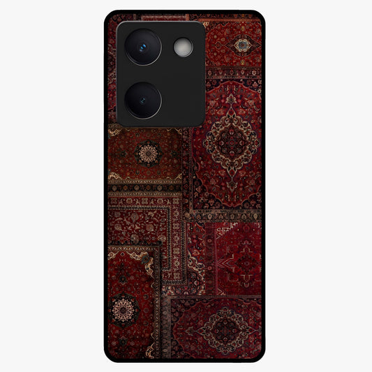 Persian Velvet Tale Glass Case showing flat back view with luxurious Persian velvet pattern artwork and glossy glass finish.