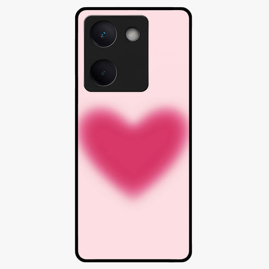 Pink Aura Heart Glass Case showing flat back view with glowing heart artwork and glossy glass finish.
