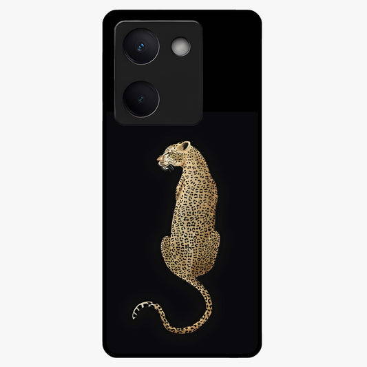Regal Leopard Glass Case showing flat back view with bold leopard artwork and glossy glass finish.