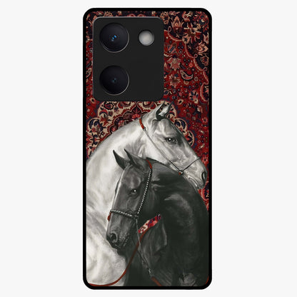 Regal Stallion Tapestry Glass Case showing flat back view with majestic horse tapestry artwork and glossy glass finish.