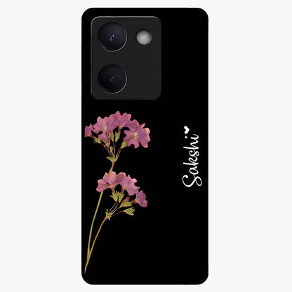 Riching Lavender Flower Custom Name Glass Case showing flat back view with lavender floral artwork and personalized name design.