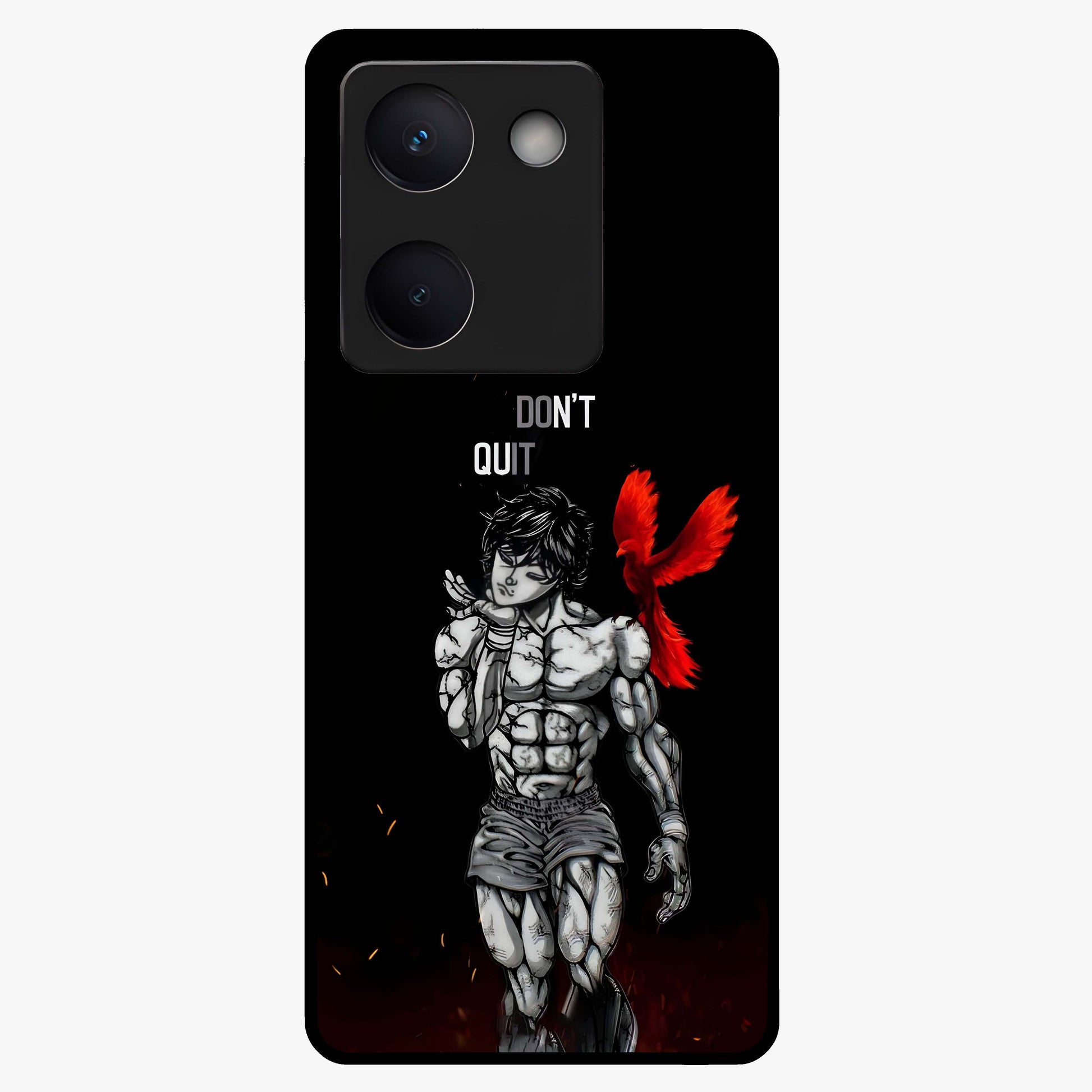 Rise Beyond Limits Glass Case showing flat back view with motivational typography artwork and glossy glass finish.