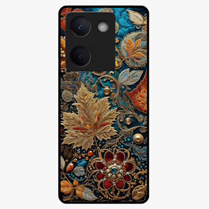 Royal Jewel Garden Glass Case showing flat back view with decorative floral garden artwork and glossy glass finish.