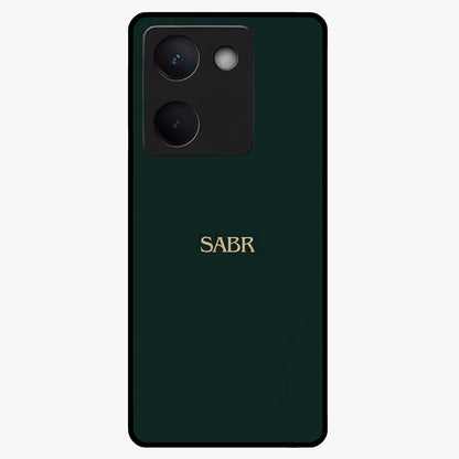 Sabr Minimal Patience Glass Case showing flat back view with minimalist typography artwork and glossy glass finish.