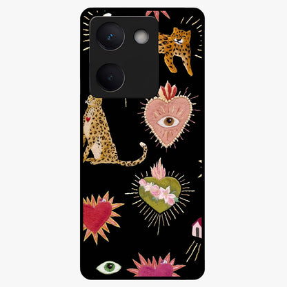 Sacred Jungle Heart Glass Case showing flat back view with jungle inspired heart artwork and glossy glass finish.