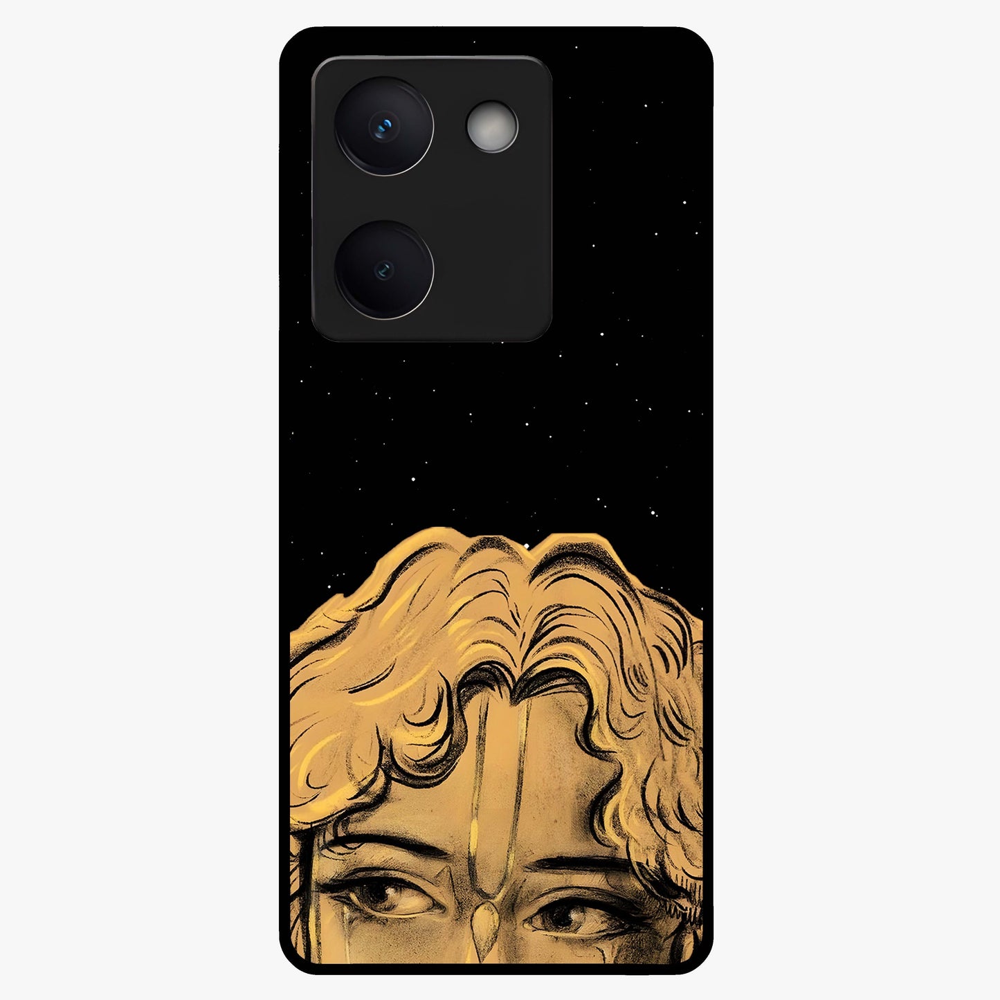 Shri Krishna Art Glass Case showing flat back view with devotional Krishna artwork and glossy glass finish.