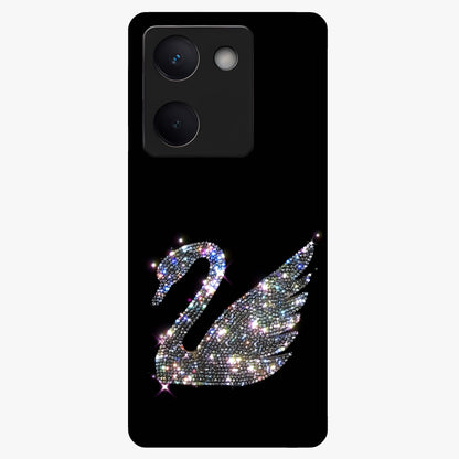 Starlit Swan Grace Glass Case showing flat back view with graceful swan artwork under starry sky and glossy glass finish.