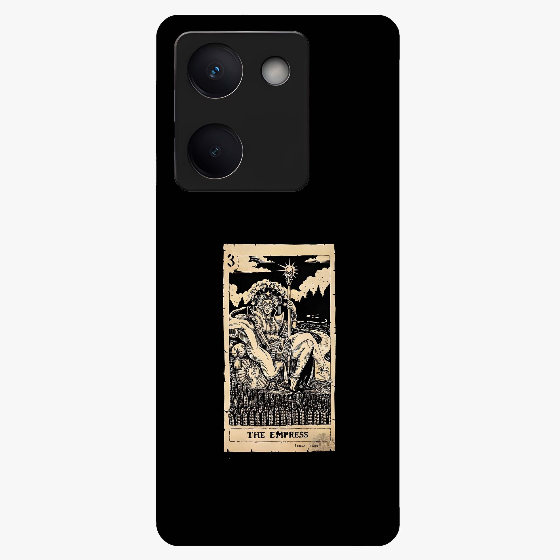 The Empress Glass Case showing flat back view with regal feminine artwork and glossy glass finish.