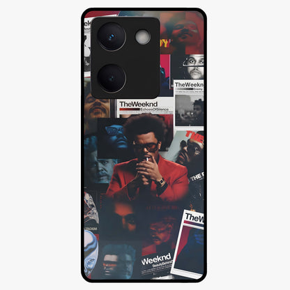 The Weeknd Glass Case showing flat back view with music inspired artistic portrait artwork and glossy glass finish.