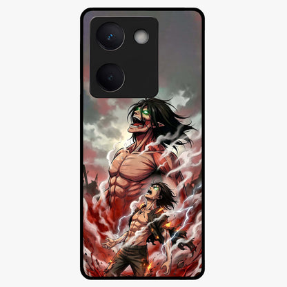 Titan Awakening Fury Glass Case showing flat back view with powerful titan inspired artwork and glossy glass finish.