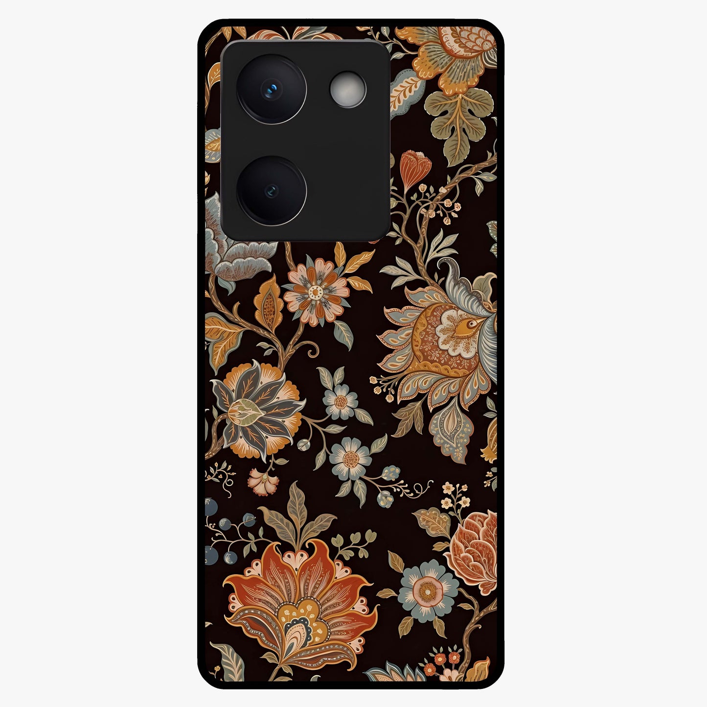 Vintage Floral Dream Glass Case showing flat back view with classic floral artwork and glossy glass finish.