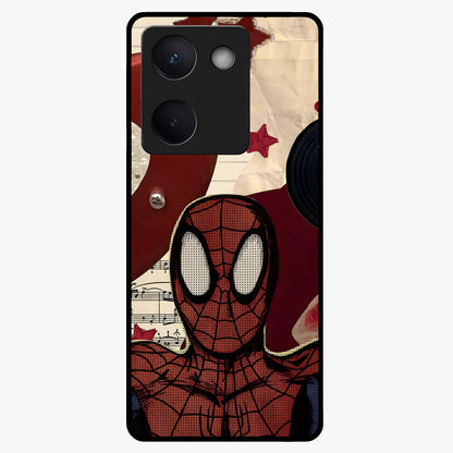 Web Warrior Vibes Glass Case showing flat back view with superhero inspired web themed artwork and glossy glass finish.