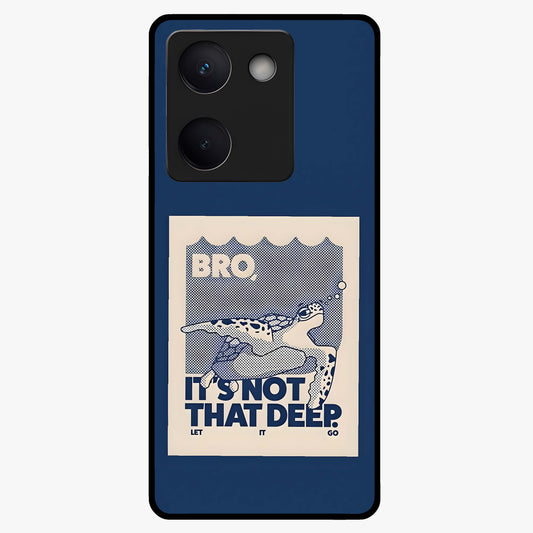 Worry Less Swim Glass Case showing flat back view with playful motivational artwork and glossy glass finish.