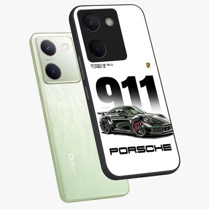 911 Turbo Dominance Glass Case displayed in premium angled mockup highlighting sporty car illustration and sleek glass surface.