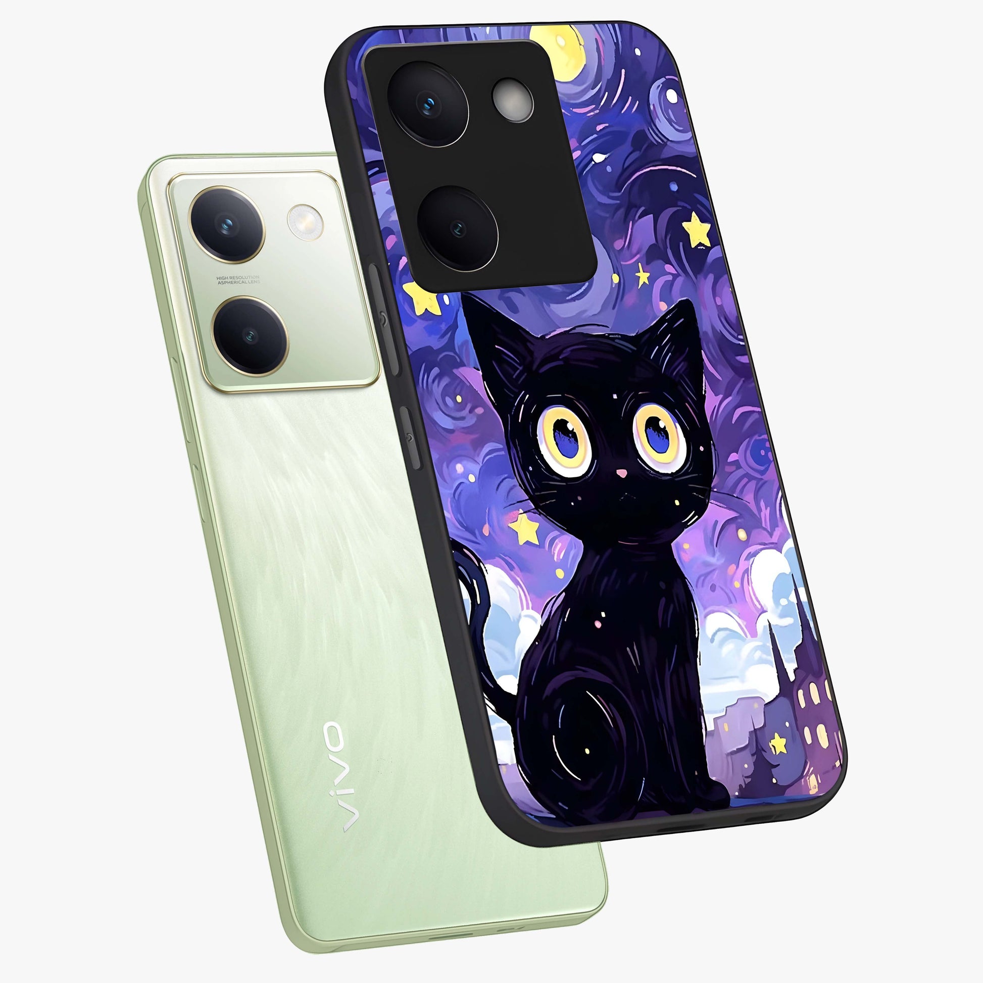 Abstract Cat Art Glass Case displayed in angled mockup highlighting modern abstract cat artwork and sleek glass surface.