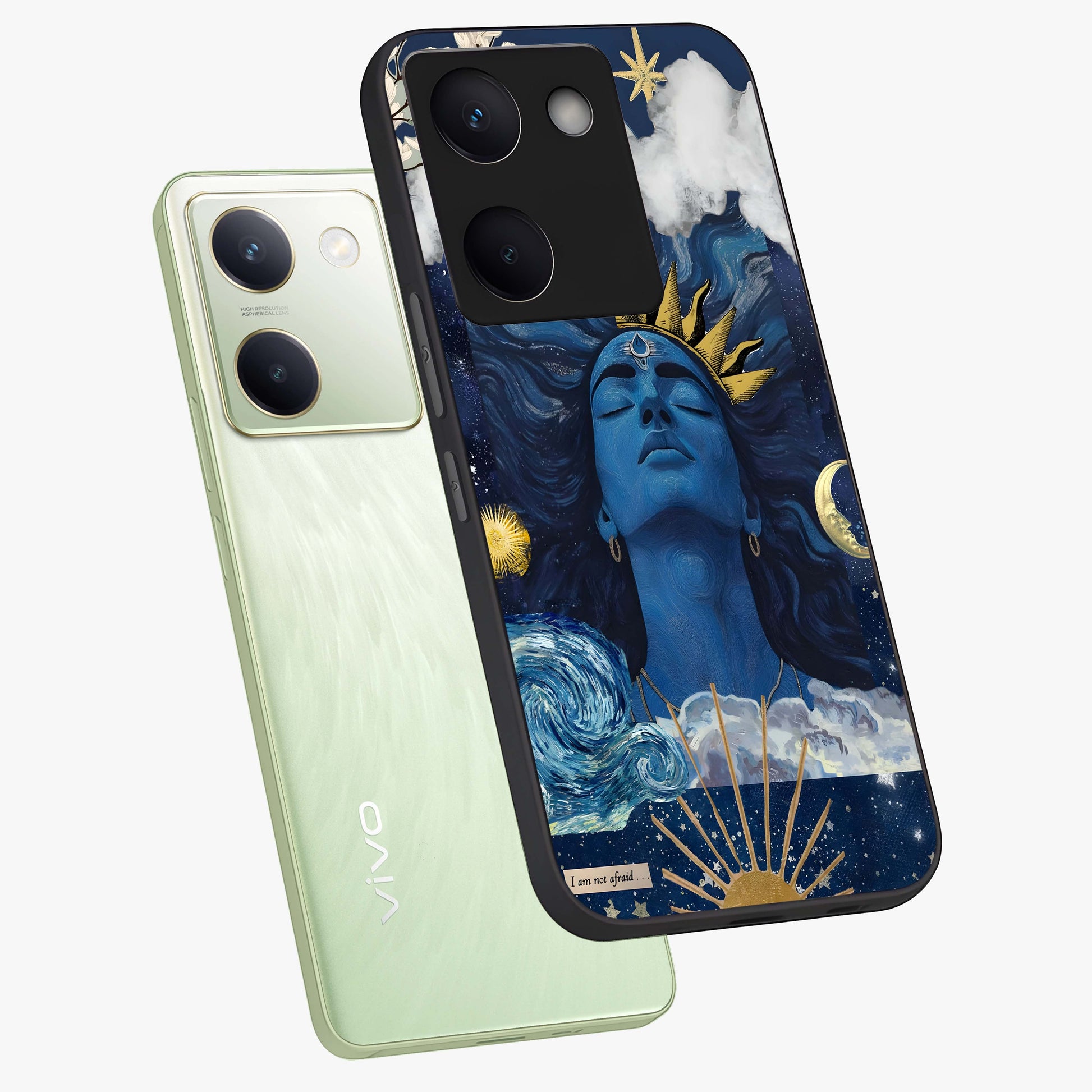 Aesthetic Lord Shiva Glass Case displayed in angled mockup highlighting spiritual Shiva illustration and sacred aesthetic design.