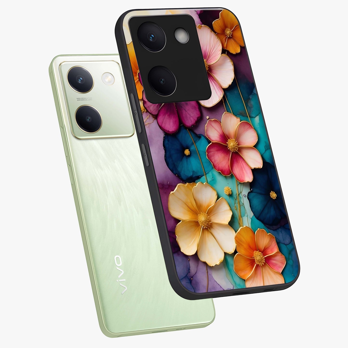 Artlyn Grace Flower Pattern Glass Case displayed in angled mockup highlighting delicate flower pattern design and smooth glass surface.