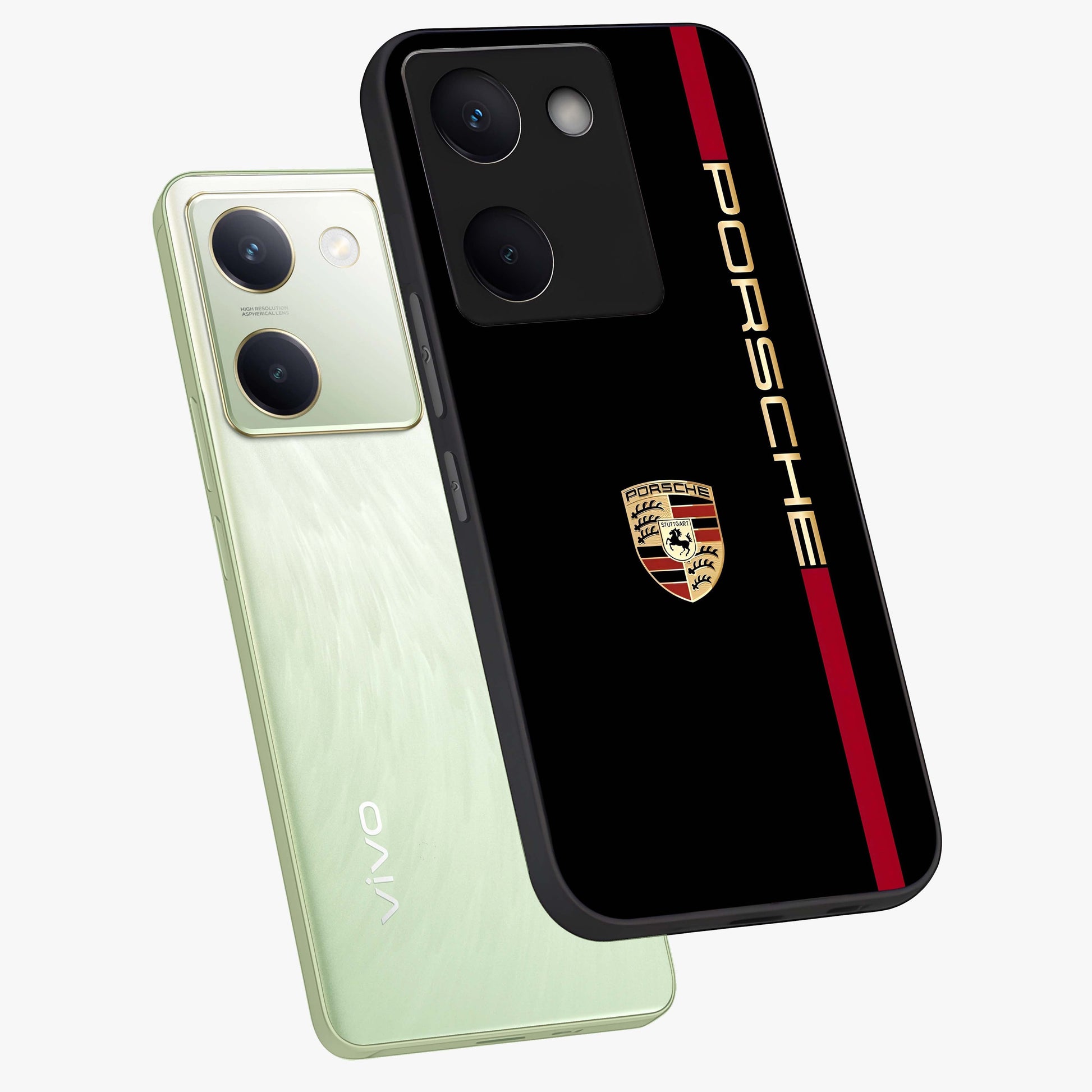 Black Minimal Porsche Glass Case displayed in angled mockup highlighting modern minimal car illustration and clean aesthetic design.