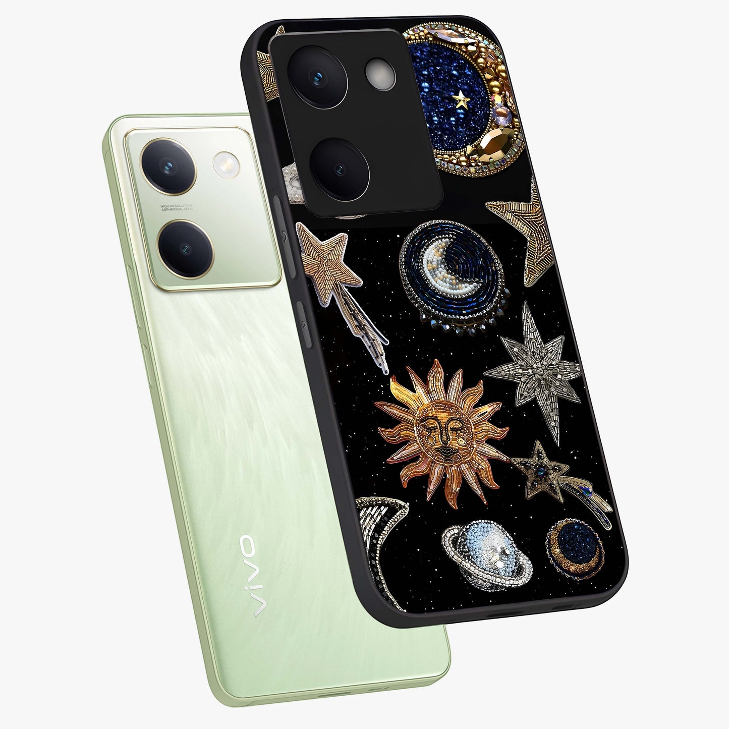 Celestial Gem Constellations Glass Case displayed in angled mockup highlighting gemstone inspired constellation design.