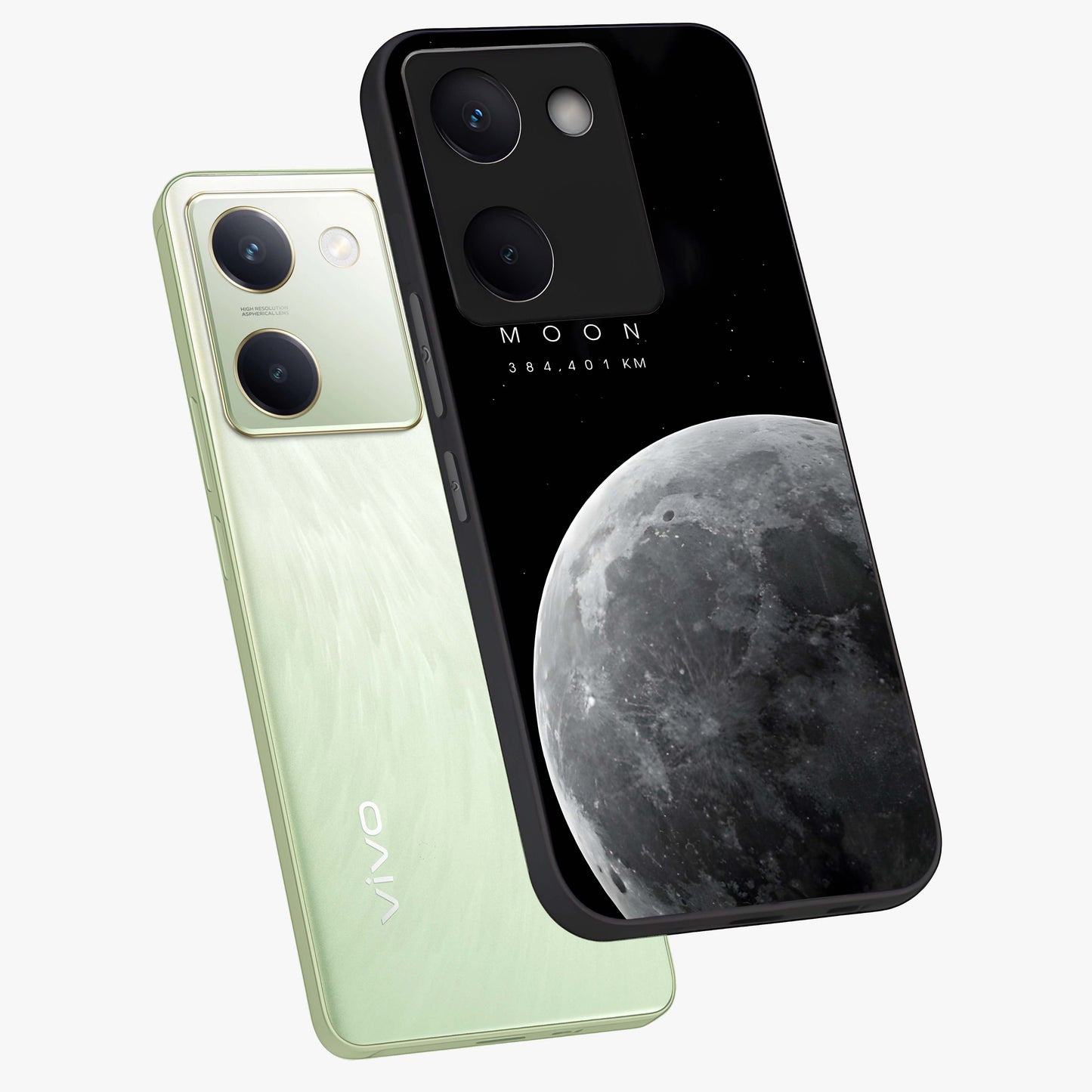 Cosmic Moon Glow Glass Case displayed in angled mockup highlighting celestial moon design with cosmic aesthetic theme.