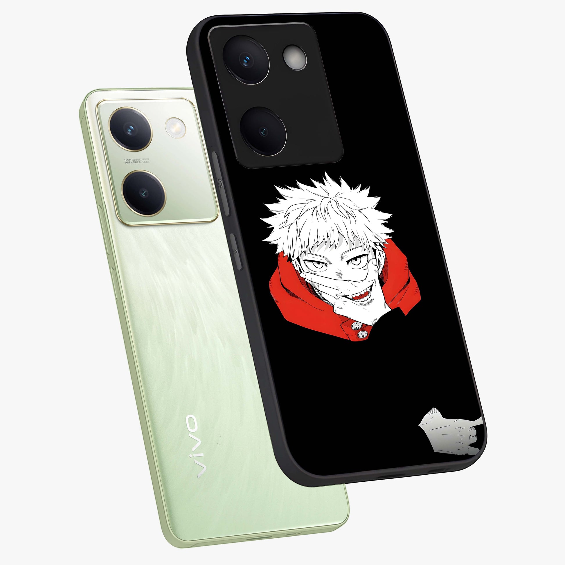 Crimson Chaos Smile Glass Case displayed in angled mockup highlighting edgy crimson smile design with graphic aesthetic.