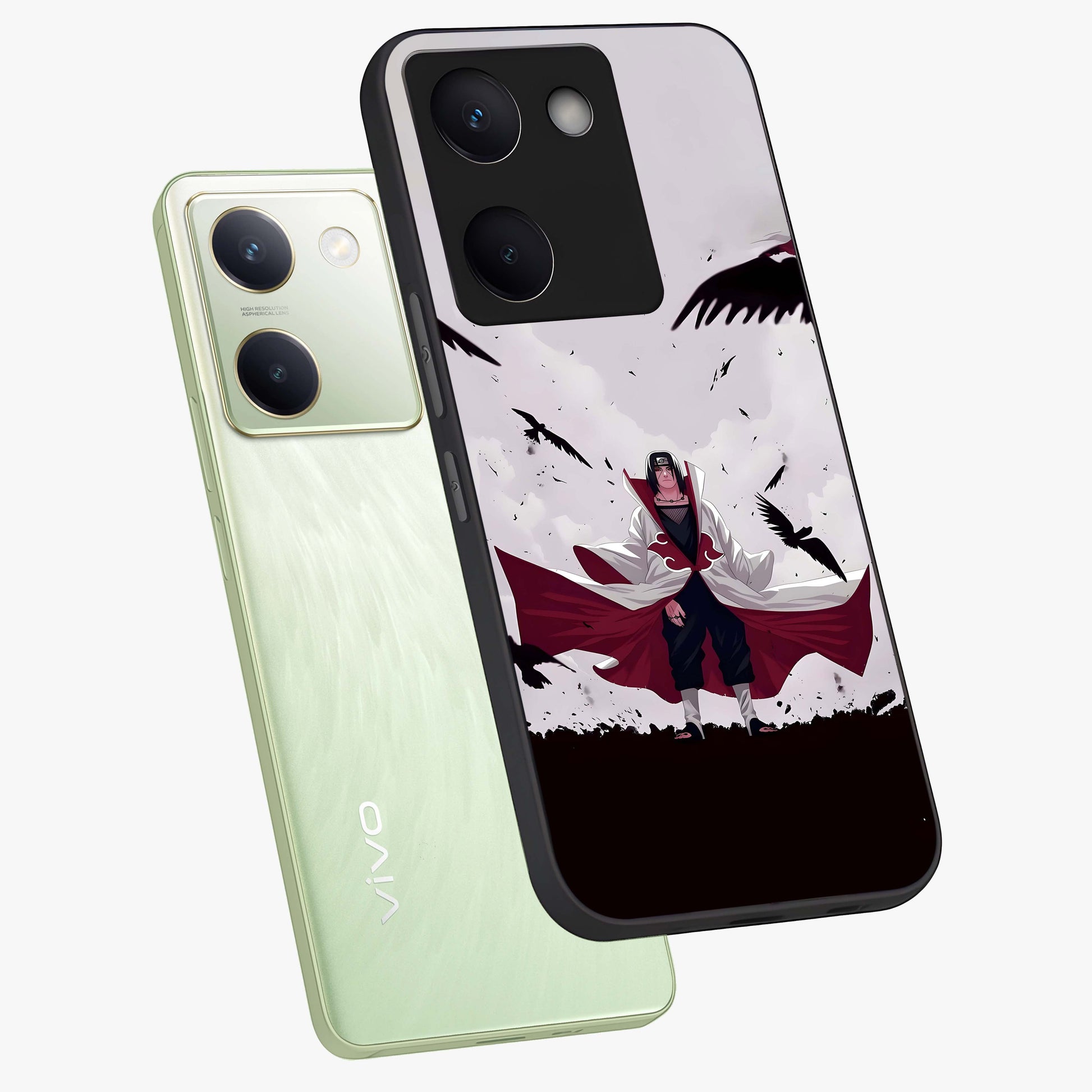 Crimson Crow Ascension Glass Case displayed in angled mockup highlighting powerful crow illustration with dark crimson aesthetic.