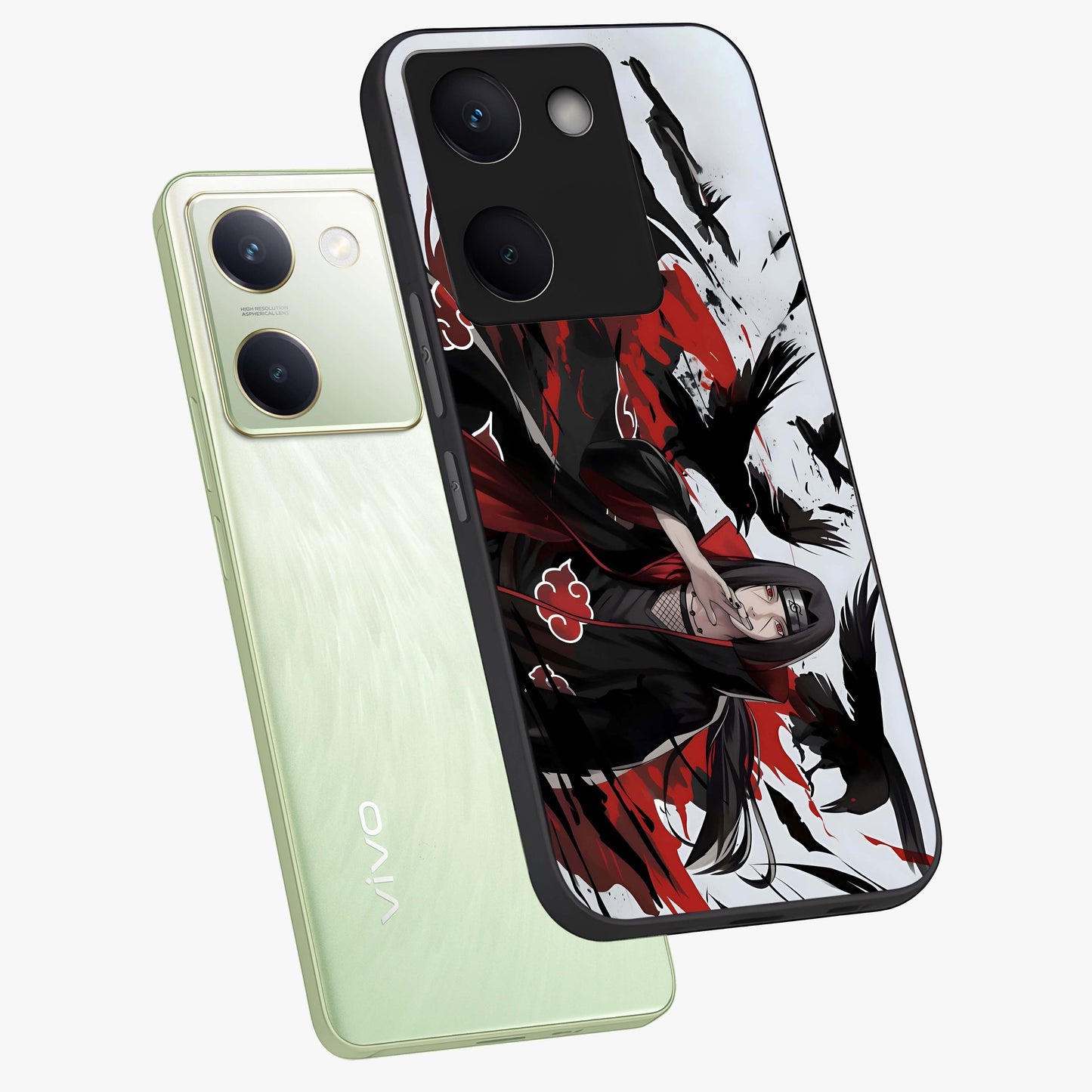 Crimson Crow Illusion Glass Case displayed in angled mockup highlighting mysterious crow graphic with dark aesthetic style.