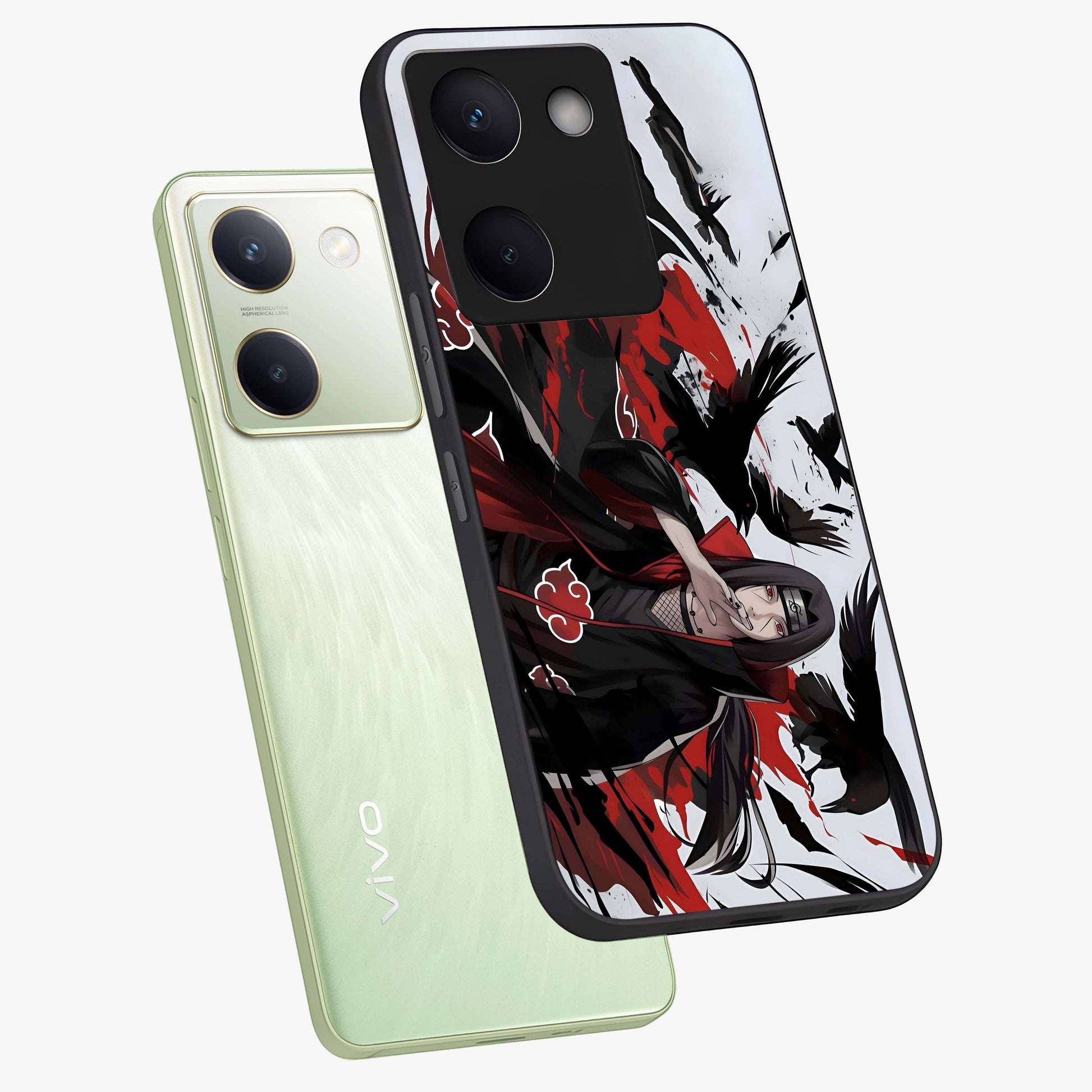 Crimson Crow Illusion Glass Case displayed in angled mockup highlighting mysterious crow graphic with dark aesthetic style.