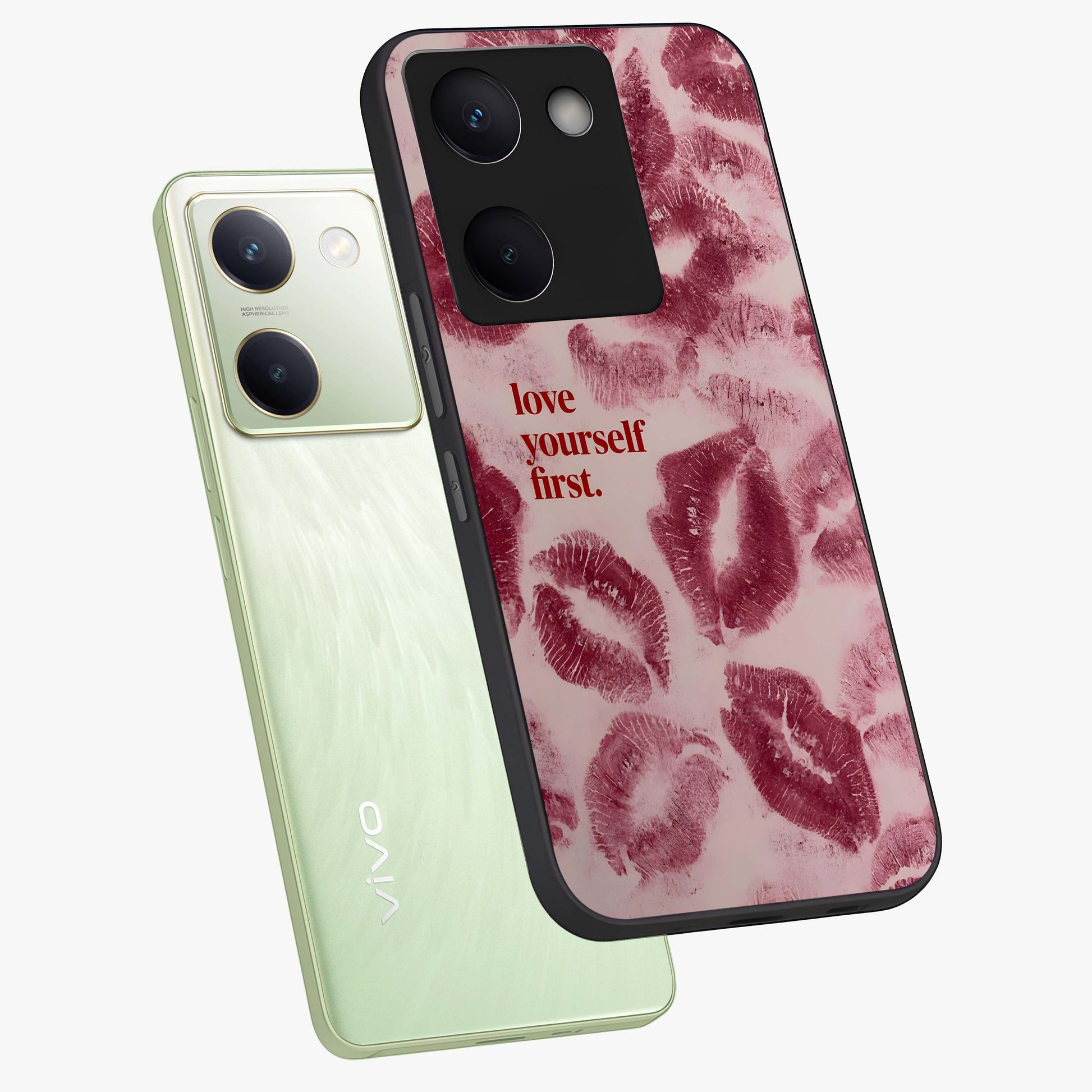 Crimson Kiss Love Glass Case displayed in angled mockup highlighting bold love inspired design with modern aesthetic style.