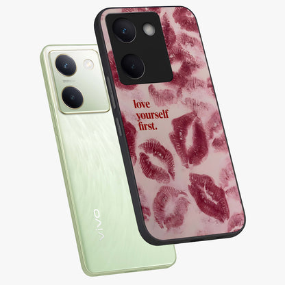 Crimson Kiss Love Glass Case displayed in angled mockup highlighting bold love inspired design with modern aesthetic style.