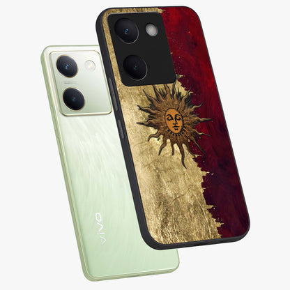 Crimson Sun Majesty Glass Case displayed in angled mockup highlighting majestic crimson sun design with bold aesthetic style.
